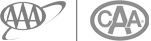 The image shows two logos: the AAA logo on the left and the CAA logo on the right, both in grey color.