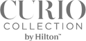 The image shows the logo of "Curio Collection by Hilton," a brand of hotels.